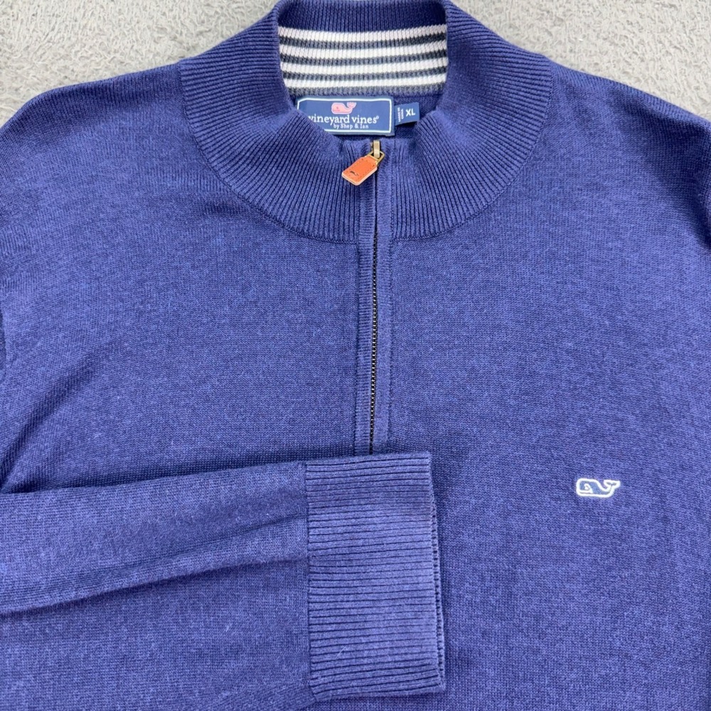 Vineyard Vines Sweater‎ Mens XL Blue Quarter Zip Mock Neck Whale Logo Pullover